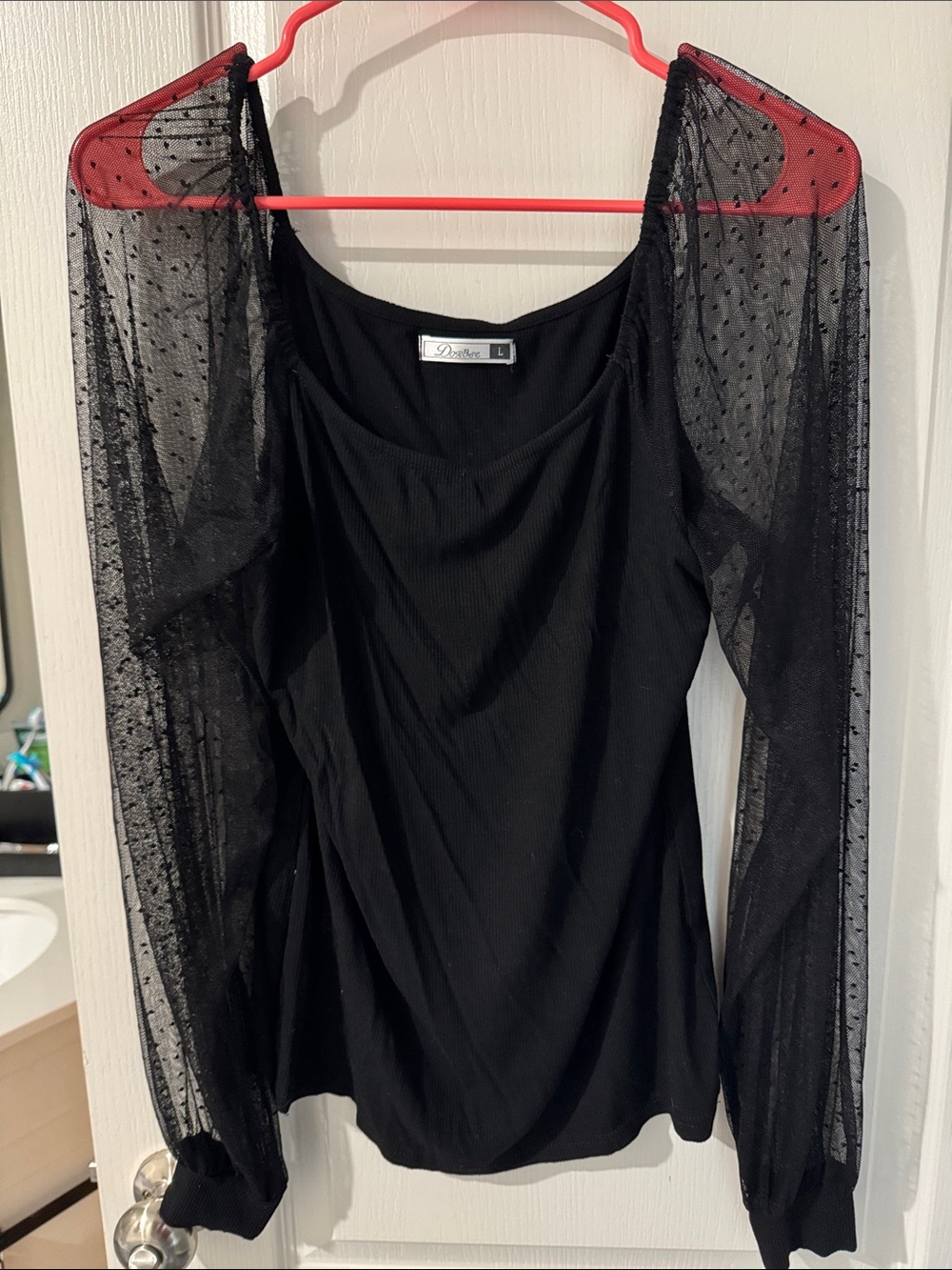 Black Mesh Sleeve Long-Sleeve Top